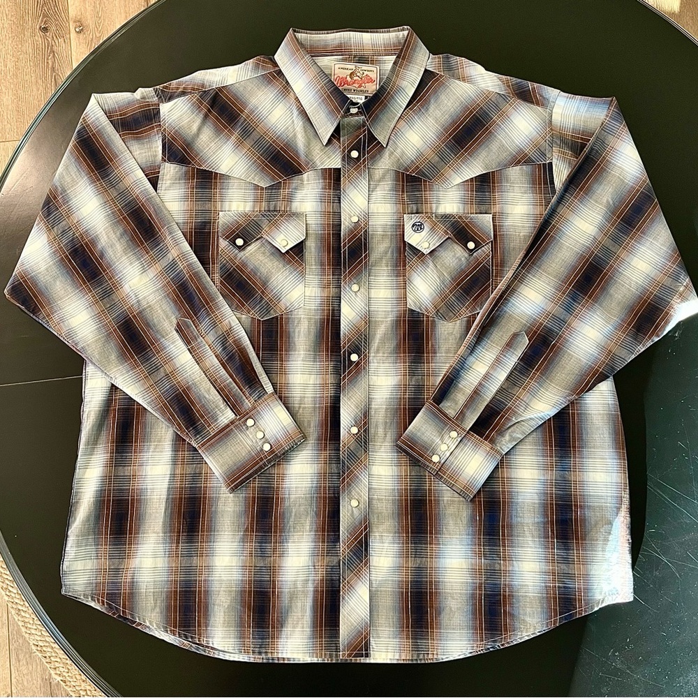 Wrangler Mens 2XL Long Sleeve Pearl Snap Multicolor Plaid Check Western Shirt